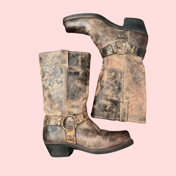 Frye Harness 12R Moto Leather Boots 77309 CHOCOLATE BROWN Women’s Sz 8.5 - Picture 8 of 9